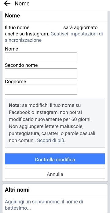 Come cambiare nome su Facebook