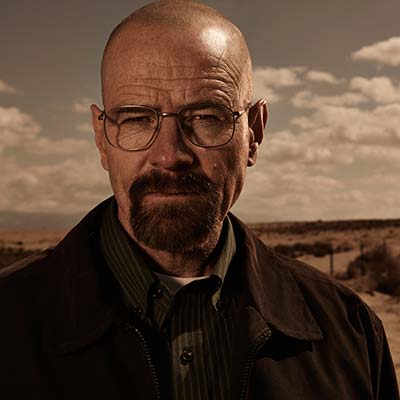 Un'immagine in primo piano di Walter White di Breaking Bad