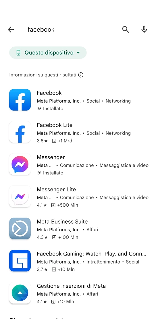 Aggiornare Facebook su Android