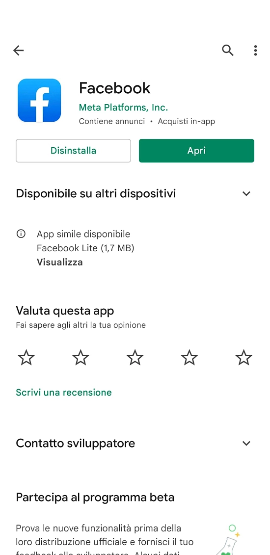 Aggiornare Facebook su Android